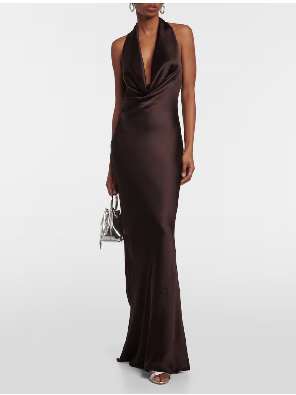 Norma Kamali Brown Satin Halter Gown - Picture 2 of 4
